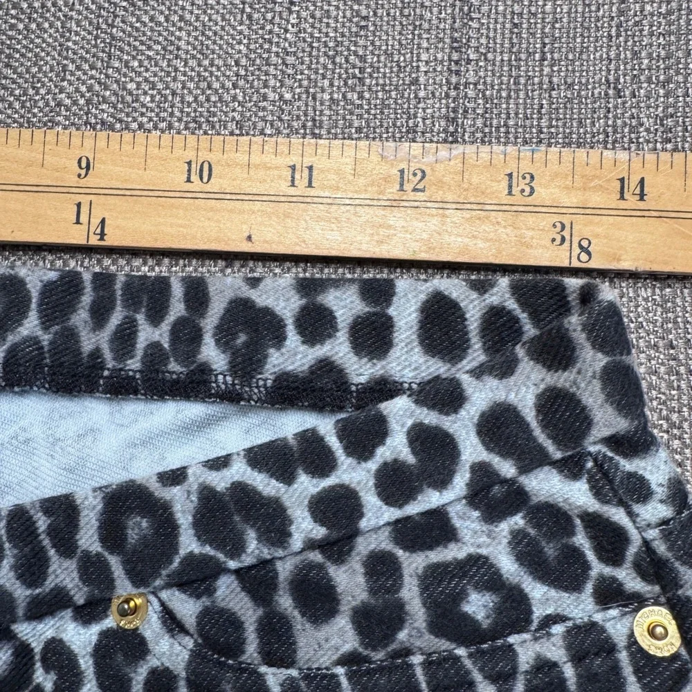 Michael Kors Womens Gray Black Leopard Print Skinny Pants Size M Gold Hardware